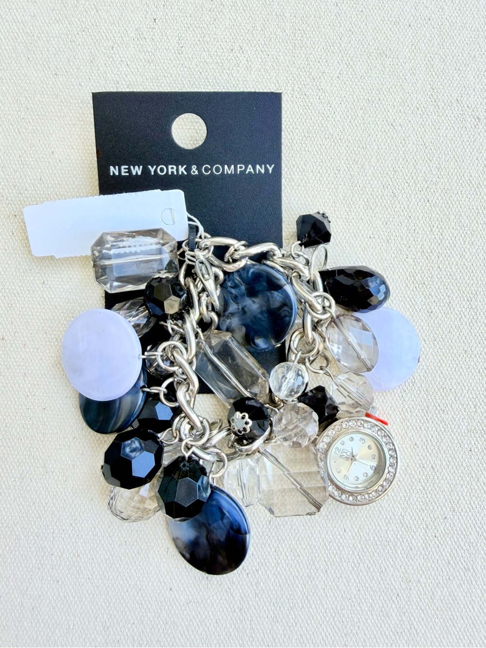 *New York & Company Bracelet with Watch Charm* Brand New Silver/Black/ Grays